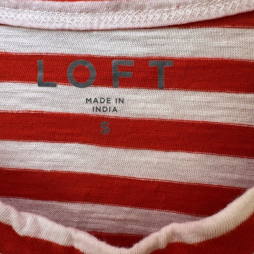 Loft Striped Everyday Crew Tee Red And White Size Small 100% Cotton - Picture 4 of 7